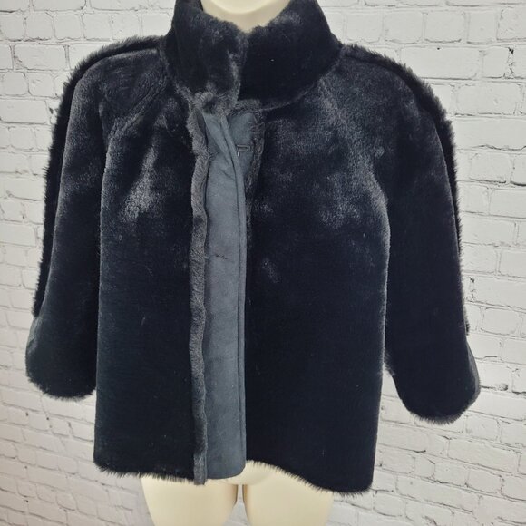 Drew Black Faux Vegan Suede Soft Fur Lined Crop Jacket USA Made Size Small S - Picture 5 of 13
